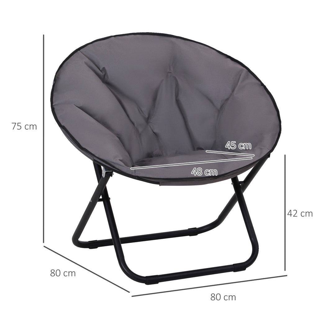 Outsunny Campingstuhl Faltbar Campingsessel mit Lehne, Klappstuhl bis 120kg, gepolstert Moonchair Extra Breit, Faltsessel Outdoor Stuhl für Garten, Balkon, Camping, Grau