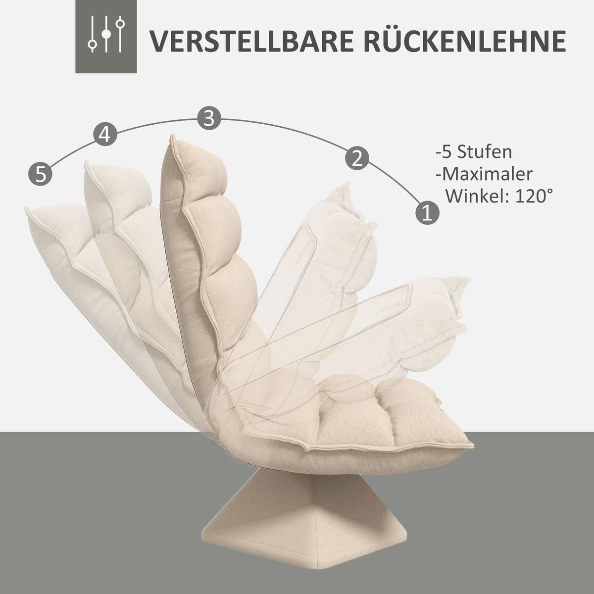 HOMCOM Relaxsessel Lesesessel, drehbar, Leinenoptik, 62 cm x 70 cm x 95 cm, Beige