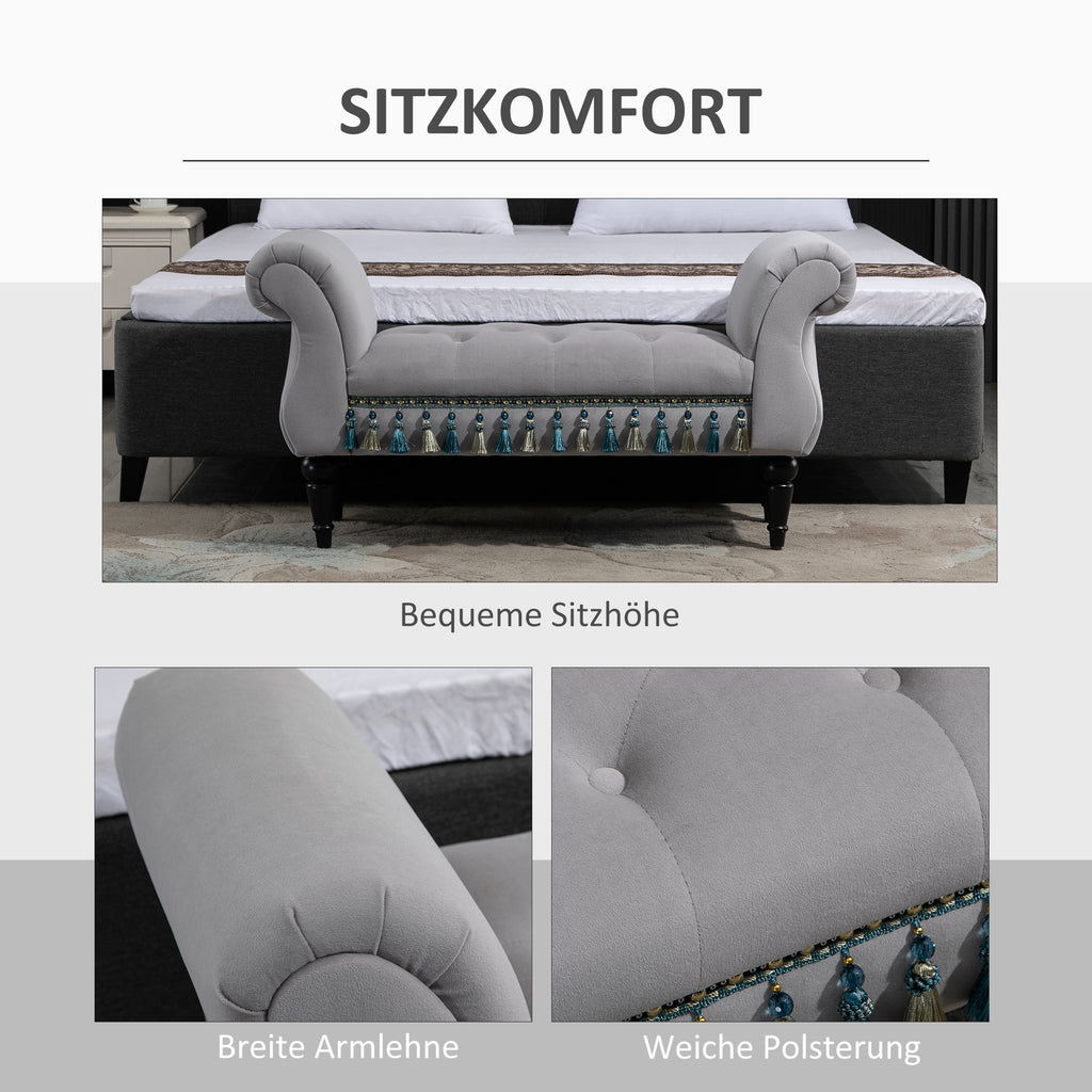 HOMCOM Sitzbank Polsterbank, Samtoptik, Luxus Bettbank mit Holzbeine, Flurbank für Schlafzimmer, bis 150 kg Belastbar, Hellgrau, 117 x 40 x 58 cm