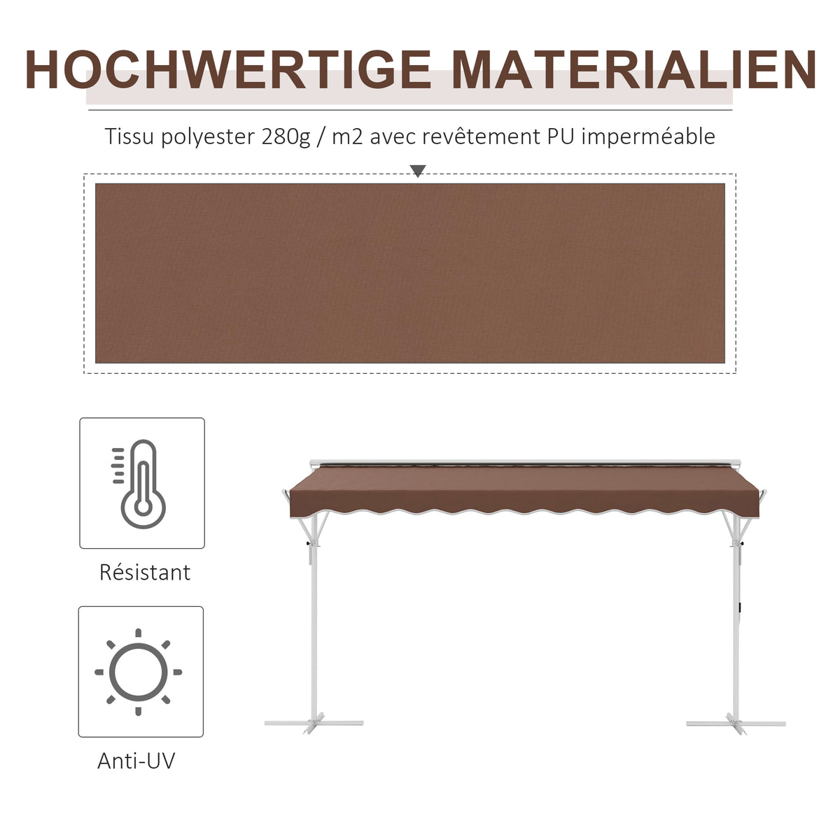 Outsunny Freistehende Markise, neigungsverstellbar, Handkurbel, Metallgestell, wetterfest, 4x3m, Kaffee