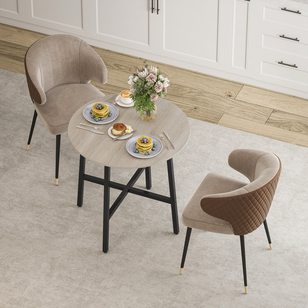 HOMCOM Runder Esstisch 80 cm für 2 Personen mit Holzoptikplatte und gekreuztem Stahlgestell, Naturholz
