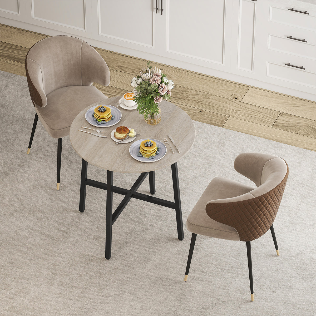 HOMCOM Runder Esstisch 80 cm für 2 Personen mit Holzoptikplatte und gekreuztem Stahlgestell, Naturholz