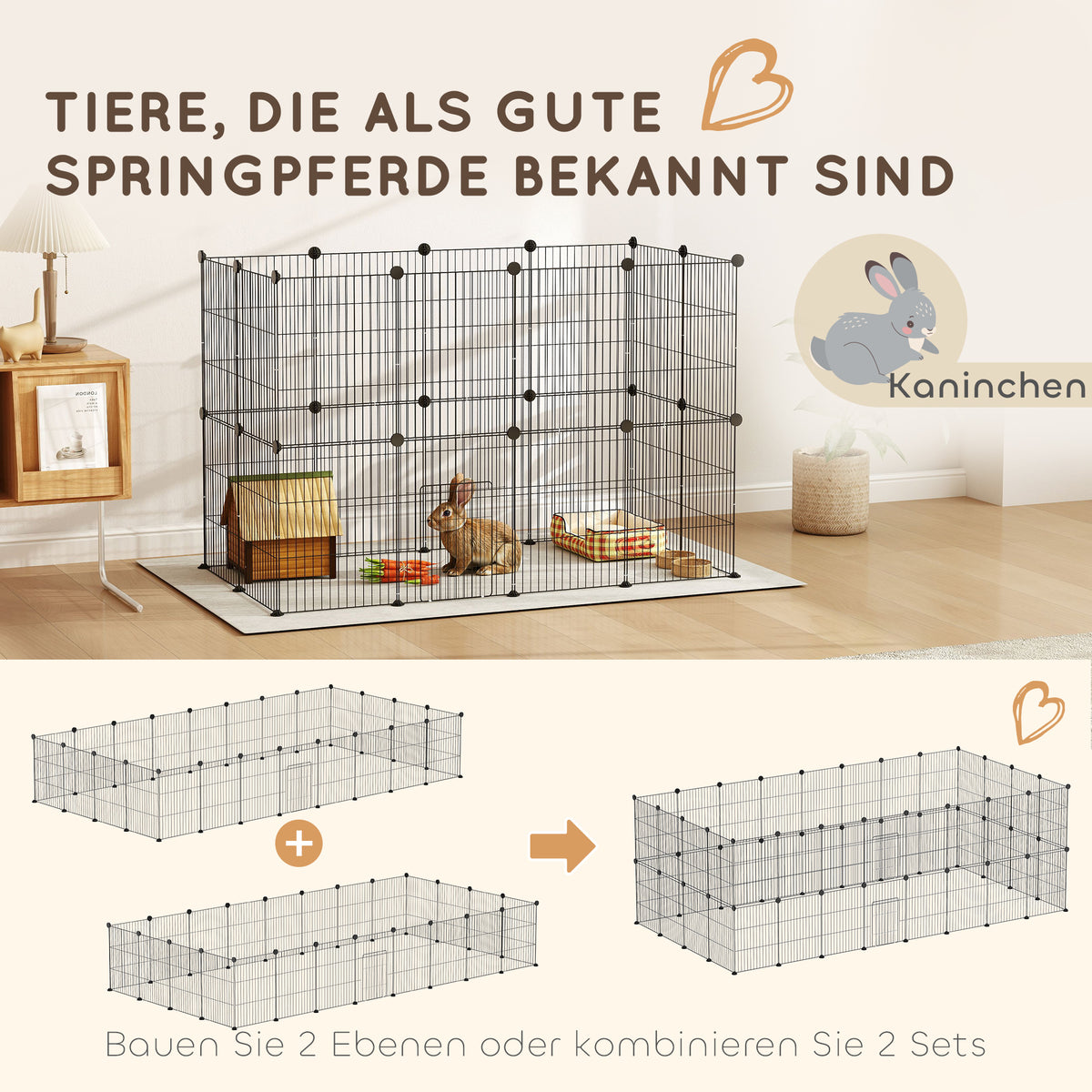 PawHut Kleintierkäfig, Außengehege, modulare Bauweise, 0,72 m² Fläche, Stahl, Schwarz