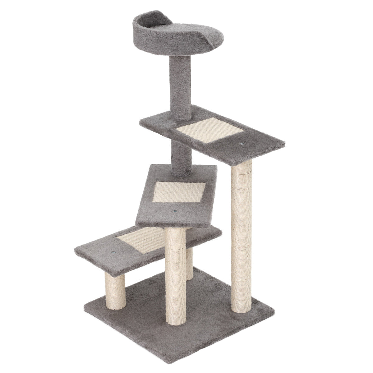 PawHut Kletterbaum Katzenbaum Spielbaum Katzenkratzbaum Treppe 5 Schichte Beige Grau 48,5 x 48,5 x 100 cm (LxBxH)
