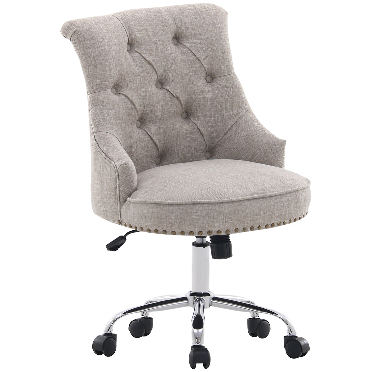HOMCOM Drehstuhl mit Rollen Polsterstuhl Chefsessel 360° drehbar 150 kg Belastbar Höhenverstellbar Leinen Metall Hellgrau 54 x 65,5 x (84–91) cm