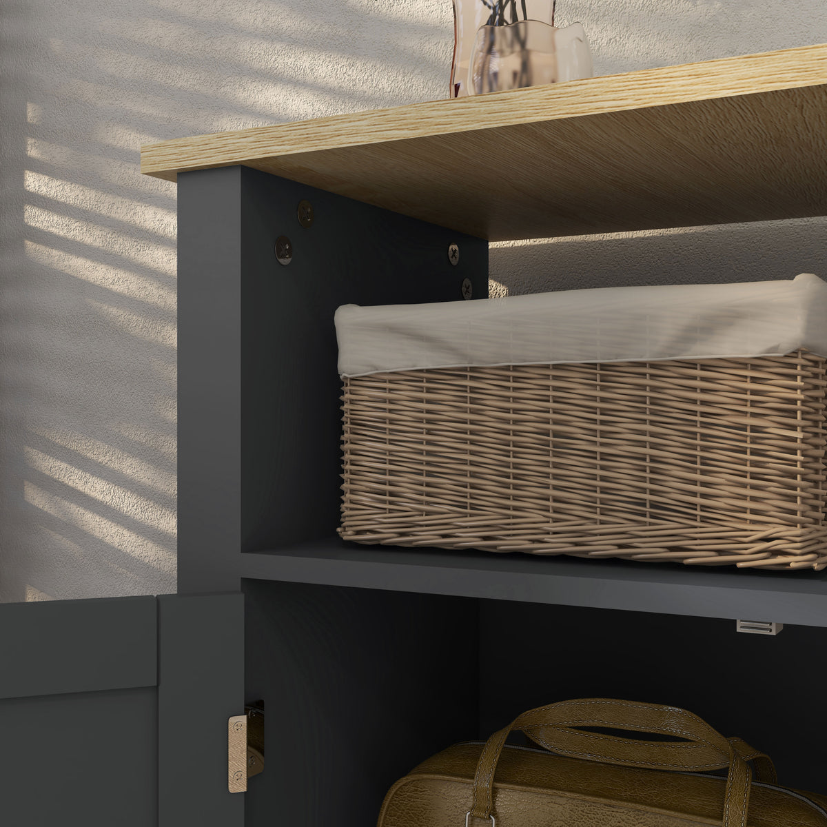kleankin Badezimmerschrank mit 3 Regalen aus MDF und Spanplatte mit verstellbarem Innenregal, 60x30x80,5 cm