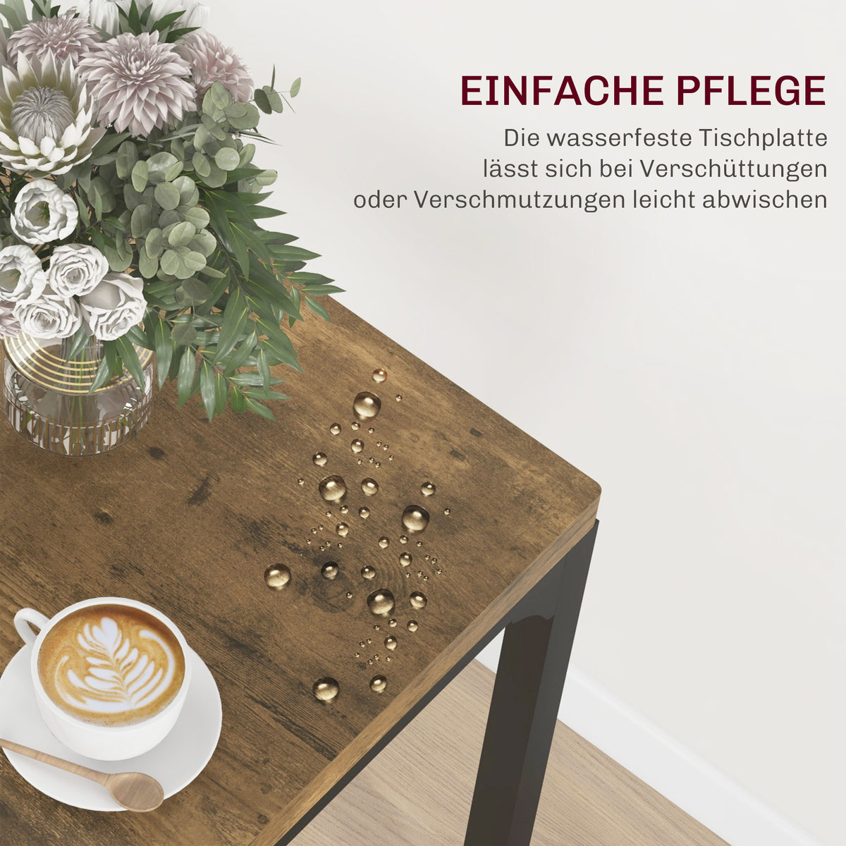 HOMCOM 3-teilige Essgruppe, Esstisch-Set, 1 Tisch, 2 Stühle, MDF+Metall, Braun