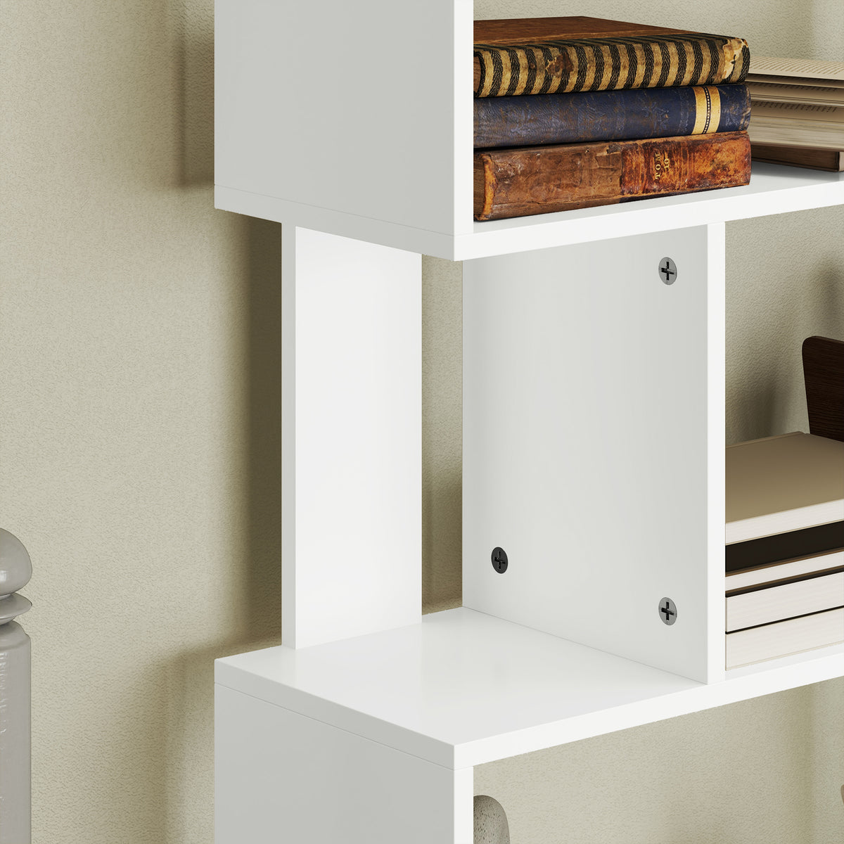 HOMCOM Asymmetrisches Regal in S-Form mit 5 Ebenen und 10 offenen Regalen, aus Holz, 80x24x159 cm, Weiß