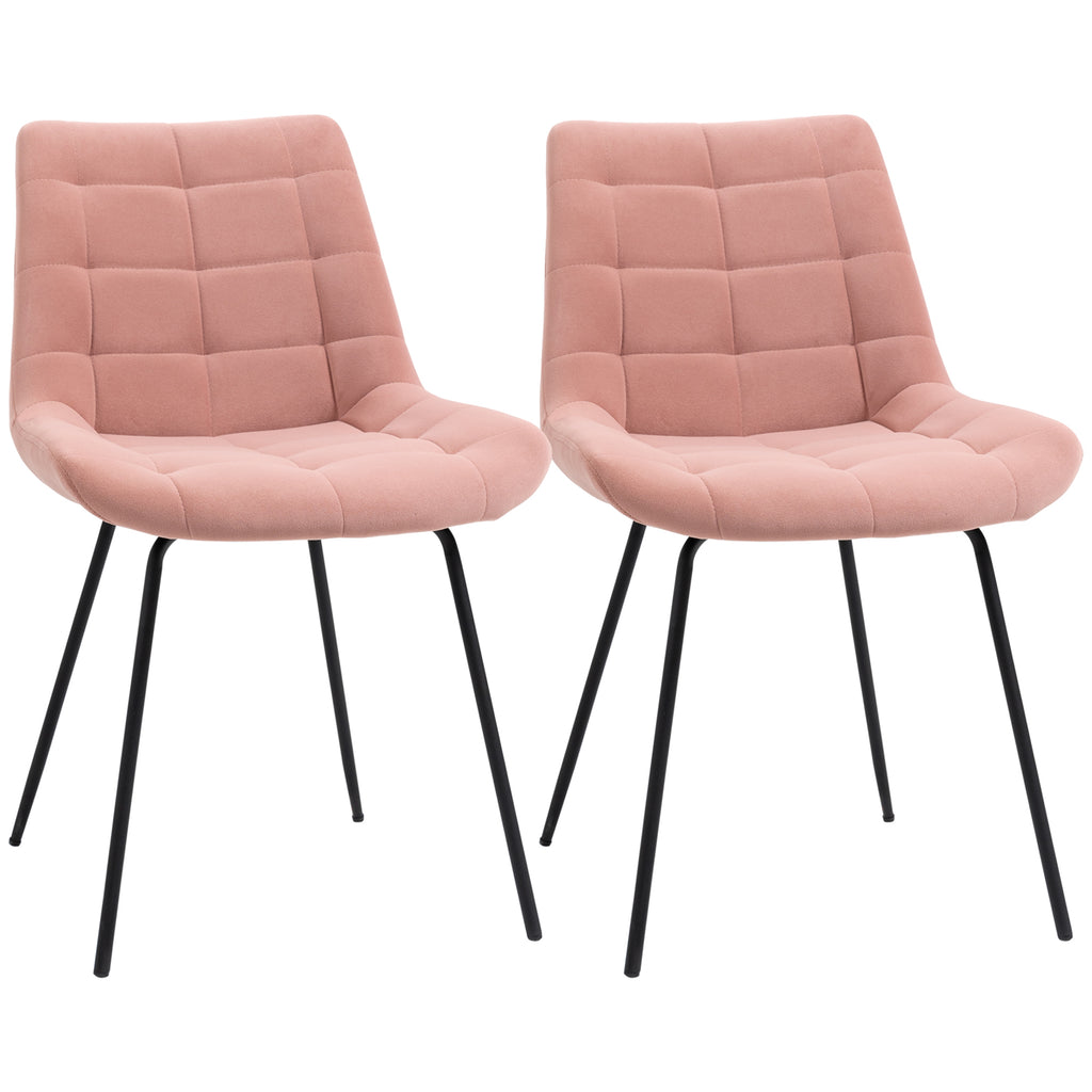 HOMCOM 2er-Set Esszimmerstühle  Akzentstühle Küchenstühle, Retro-Design, Samtoptik, 50 cm x 61 cm x 79 cm, Rosa