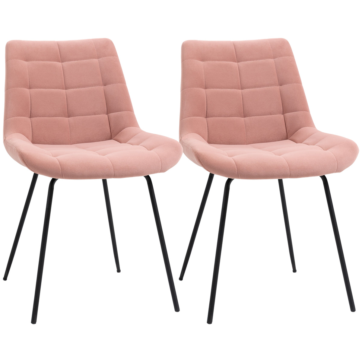 HOMCOM 2er-Set Esszimmerstühle  Akzentstühle Küchenstühle, Retro-Design, Samtoptik, 50 cm x 61 cm x 79 cm, Rosa