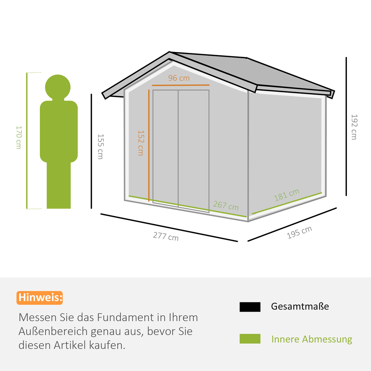 Outsunny Geräteschuppen mit Schiebetüren 2,77 x 1,95 x 1,92cm Metall Gelb