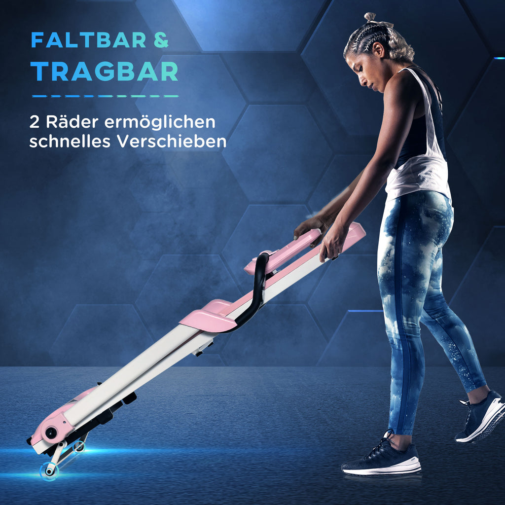HOMCOM Laufband Klappbar elektrisch 400 W 1-12 km/h 1,5HP LCD-Display Handyhalterung geeignet für Home Gym Indoor Fitness Rosa 134 x 60 x 118 cm
