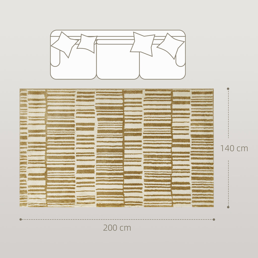 HOMCOM Teppich Wohnzimmer 200 x 140 cm Kurzflor maschinenwaschbar hypoallergen für Wohnzimmer, Schlafzimmer, Büro, Gelb