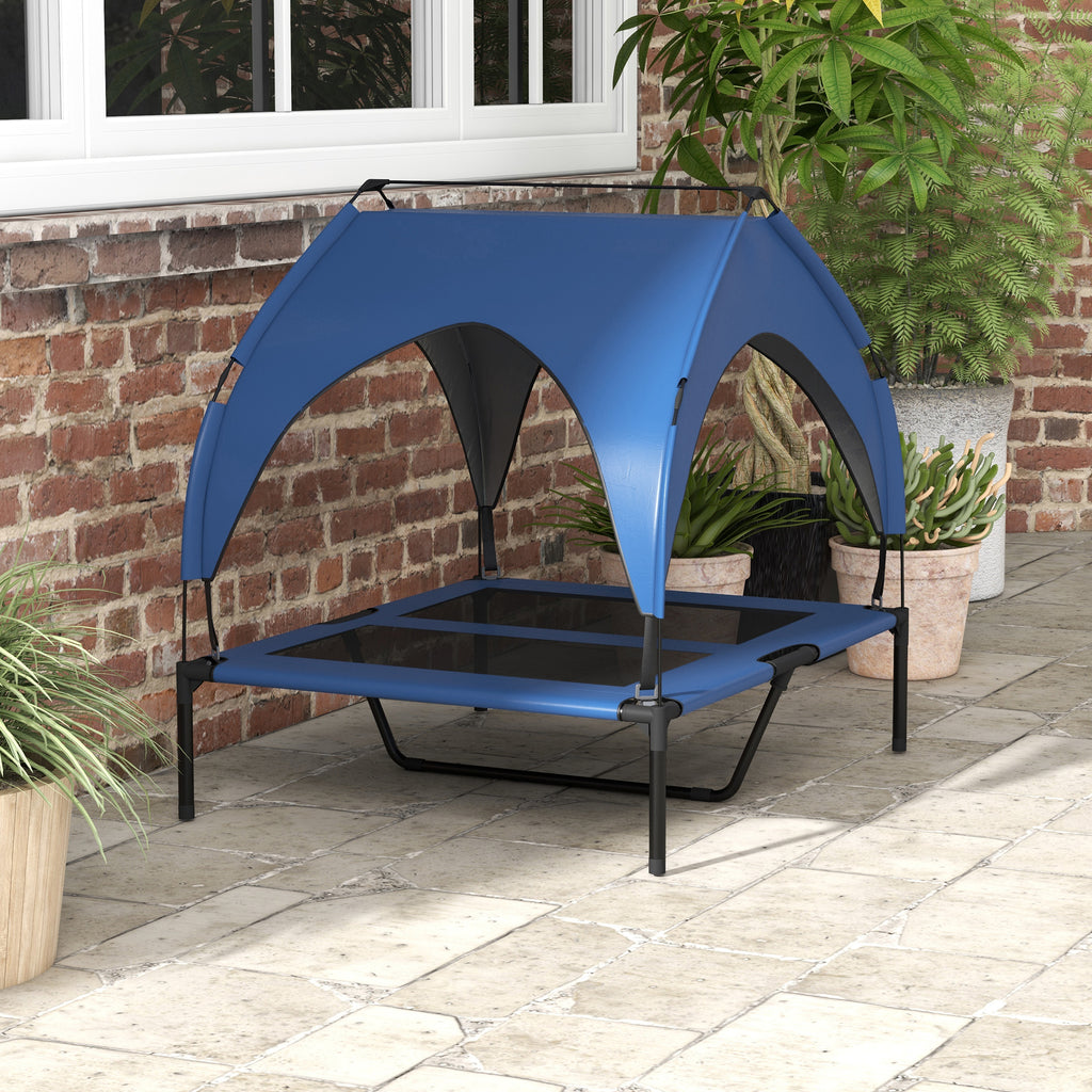 PawHut Hundebett mit Dach, atmungsaktiv, wasserabweisend, bis 30 kg, 91 x 76 x 89 cm, Dunkelblau