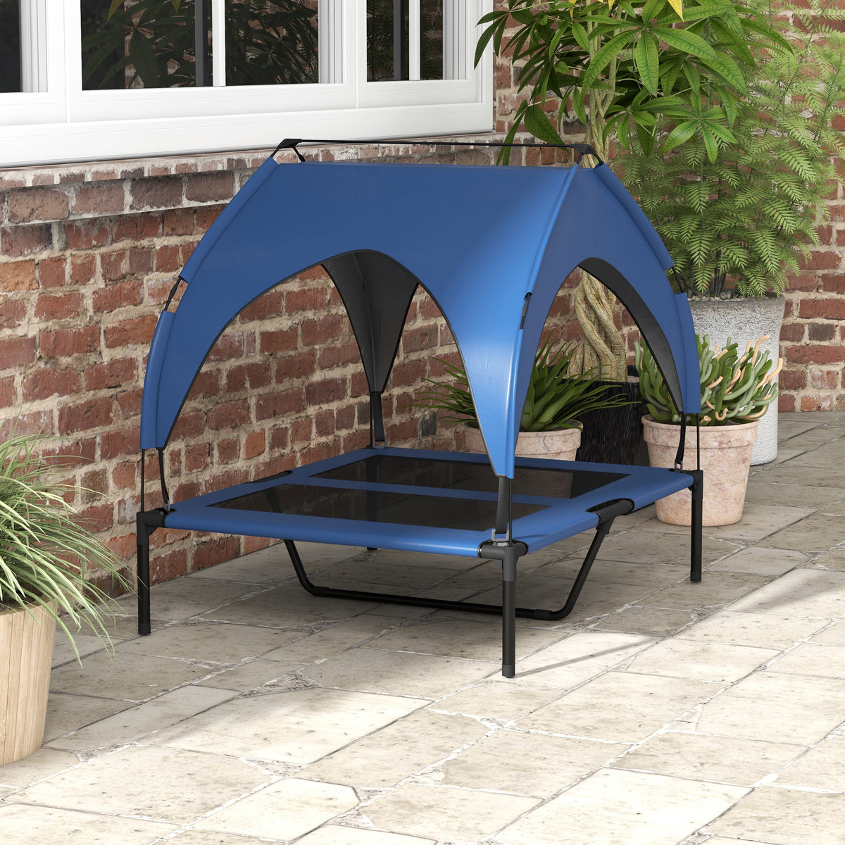 PawHut Hundebett mit Dach, atmungsaktiv, wasserabweisend, bis 30 kg, 91 x 76 x 89 cm, Dunkelblau