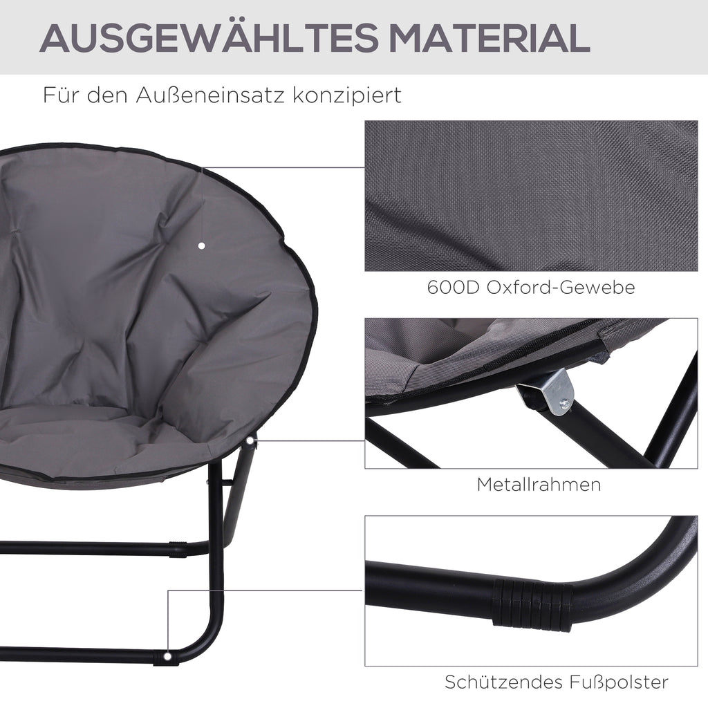 Outsunny Campingstuhl Faltbar Campingsessel mit Lehne, Klappstuhl bis 120kg, gepolstert Moonchair Extra Breit, Faltsessel Outdoor Stuhl für Garten, Balkon, Camping, Grau