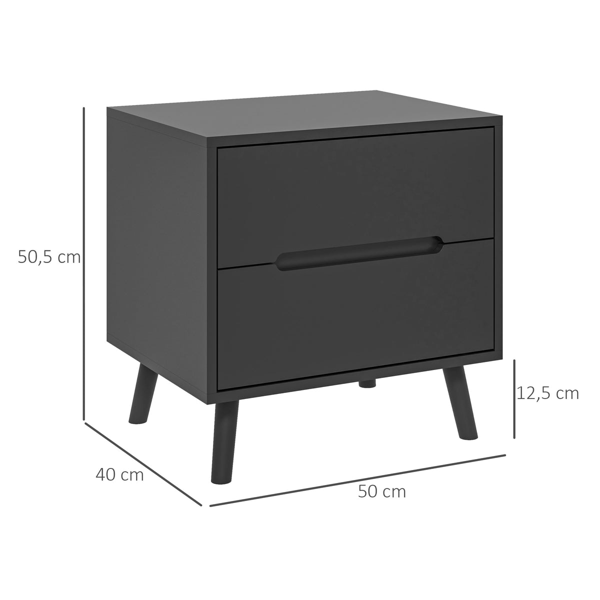 HOMCOM Nachttisch Nachttisch mit 2 Schubladen moderner Stil für Schlafzimmer, Wohnzimmer, 50 x 40 x 50,5 cm, schwarz
