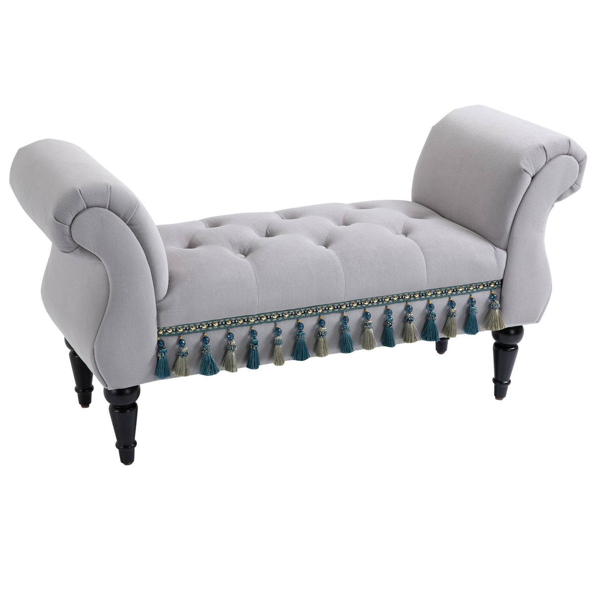 HOMCOM Sitzbank Polsterbank, Samtoptik, Luxus Bettbank mit Holzbeine, Flurbank für Schlafzimmer, bis 150 kg Belastbar, Hellgrau, 117 x 40 x 58 cm