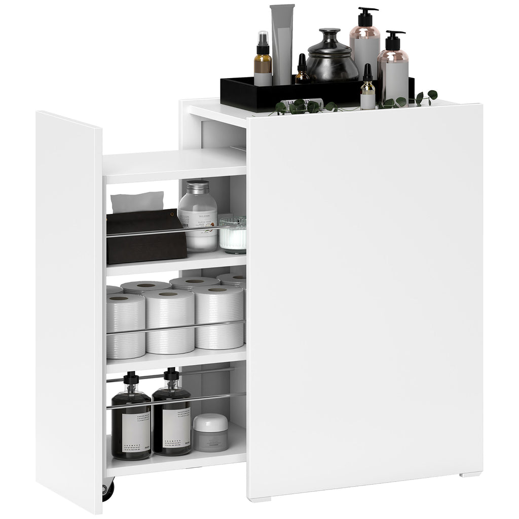 HOMCOM Kompakter und schmaler Badezimmerschrank mit Schublade auf Rollen, 3 Fächer, 47 x 30 x 66,5 cm, weiß