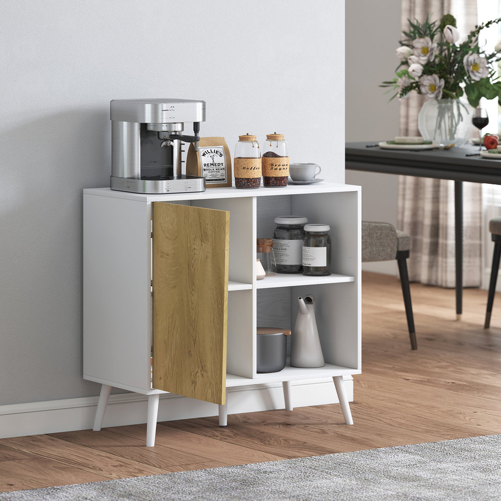 HOMCOM Sideboard mit Schrank und Aufbewahrungsfach, aus Holz, 80x39x76 cm, Weiß