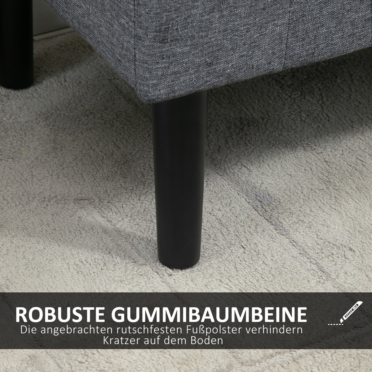 HOMCOM Sitzbank mit Stauraum, Polsterbank, belastbar bis 130 kg, Leinenoptik, Kautschukholz, 116 x 44 x 58 cm, Hellgrau