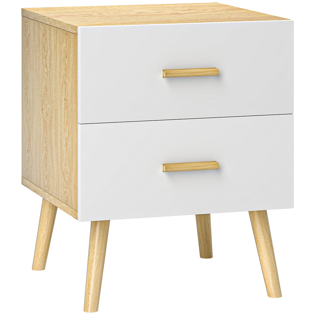 HOMCOM Nachttisch mit 2 Schubladen aus Holz im skandinavischen Stil, 40x40x50 cm, Eiche