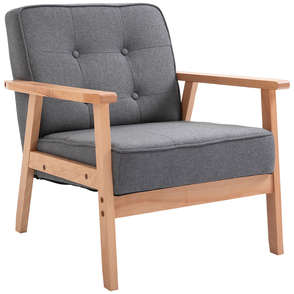 HOMCOM Einzelsofa Loungesessel Polsterstuhl mit Armlehnen Holzrahmen Leinen Grau 64,5 x 70 x 74 cm