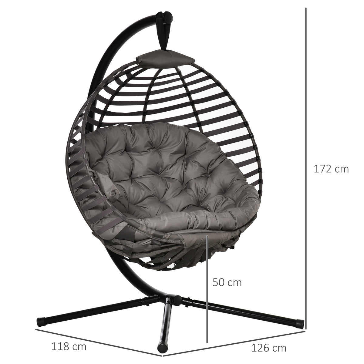 Outsunny Hängesessel mit Gestell, Eiförmiger Hängeschaukel mit weichem Sitzpolstern,faltbar Hängematte für den Außenbereich Schaukelsessel Indoor Outdoor, Terrasse, Garten, Grau
