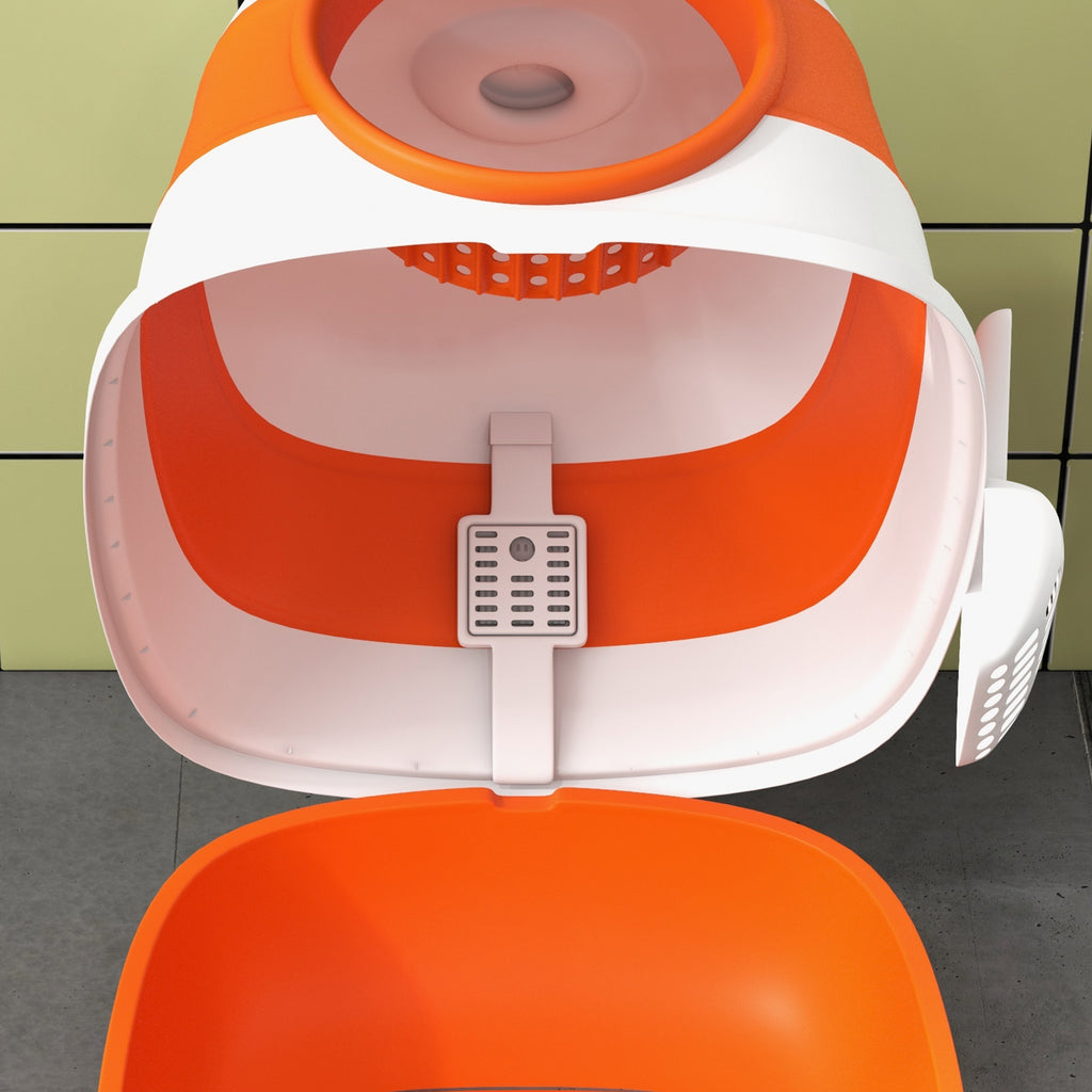 PawHut Katzentoilette, mit Deckel und Streuschaufel, für Katzen bis 5 kg, 52x41x38 cm, Weiß/Orange