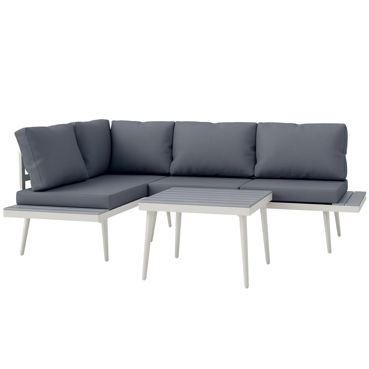 Outsunny Gartenmöbel Set 4 Personen wetterfest Balkonmöbel-Set mit 2er Sofa, Kissen Beistelltisch Stahl Grau
