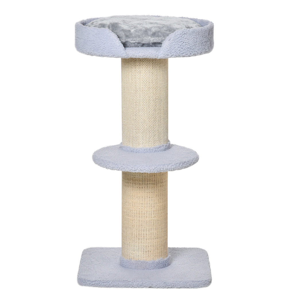 PawHut Kratzbaum 91 cm Katzenturm mit Sisalstämme, Plattform, Kissen mehrstöckiger Katzenkratzbaum, Kletterbaum, für mittelgroße Katzen, Hellblau