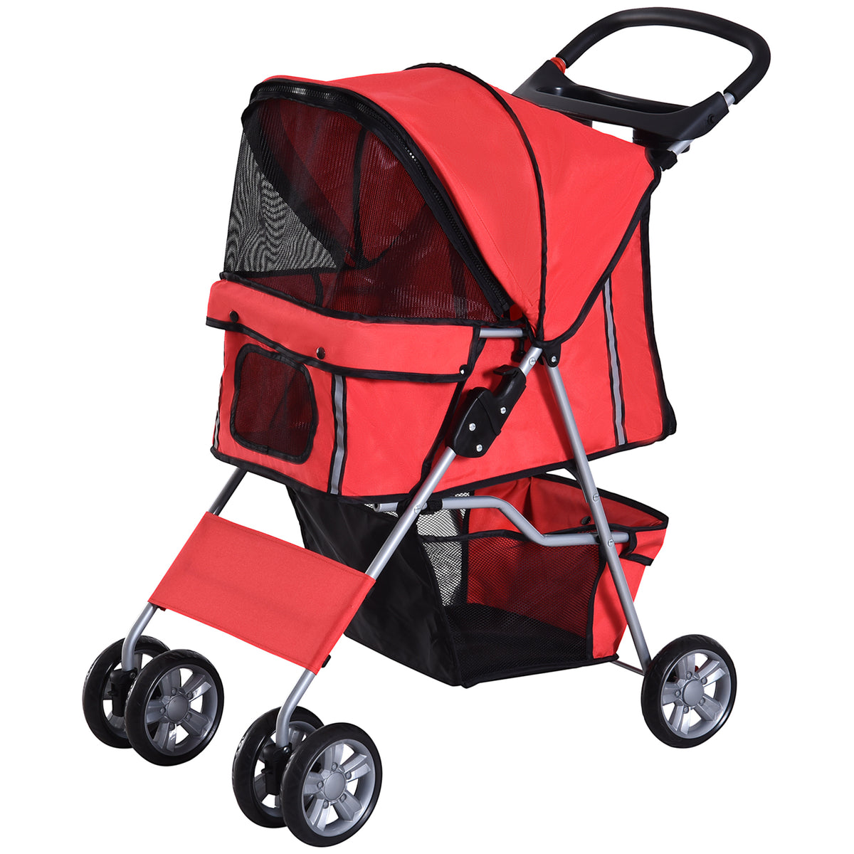 PawHut Hundewagen Hundetrolley bis 10 kg Klappbar mit Becherhalter Sonnendach Rot
