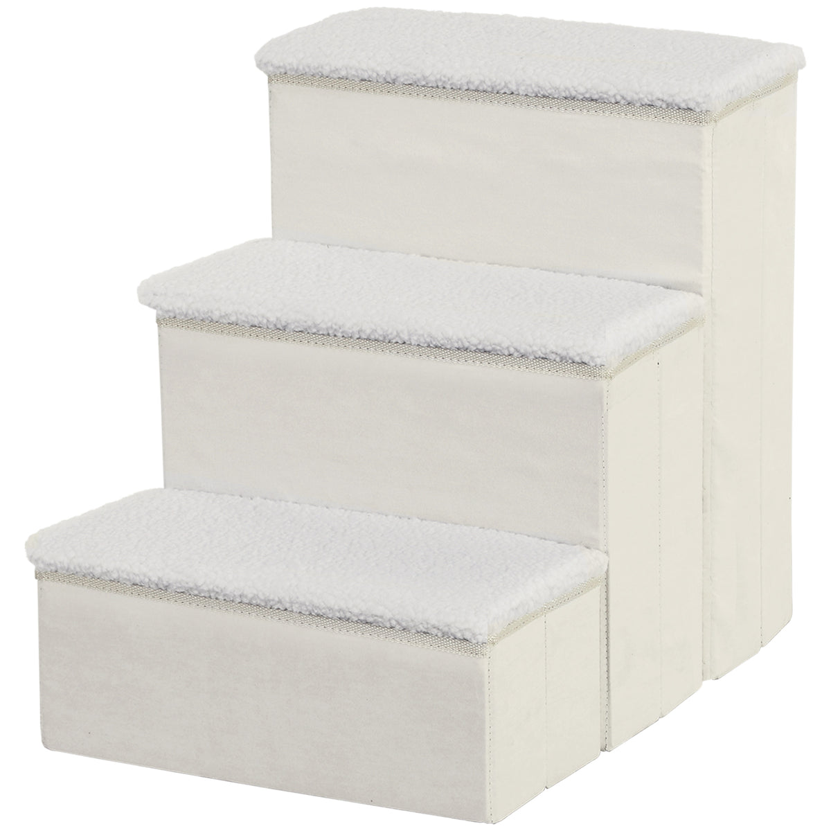 PawHut Haustiertreppe Katzentreppe Hundetreppe Faltbar 3 Stufen Tiertreppe mit Stauraum für Katzen und Hunde MDF Weiß 40 x 54 x 48 cm