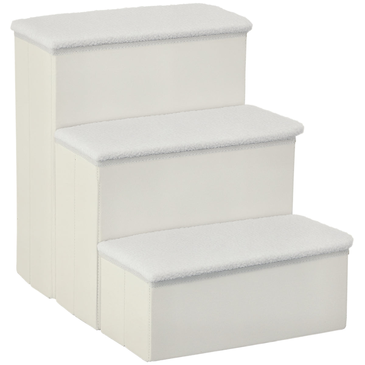 PawHut Haustiertreppe Katzentreppe Hundetreppe Faltbar 3 Stufen Tiertreppe mit Stauraum für Katzen und Hunde MDF Weiß 40 x 54 x 48 cm