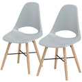 HOMCOM Set von 2 Esszimmerstühlen aus Kunststoff und Kautschukholz im skandinavischen Stil mit gebogenem Rücken, Grau