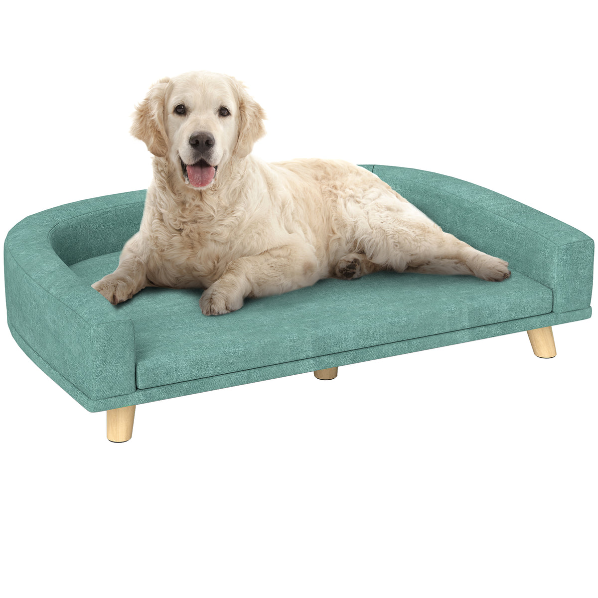 PawHut Hundebett Hundesofa Haustiersofa, Eukolyptusholz, 98 x 67 x 25 cm, Grün