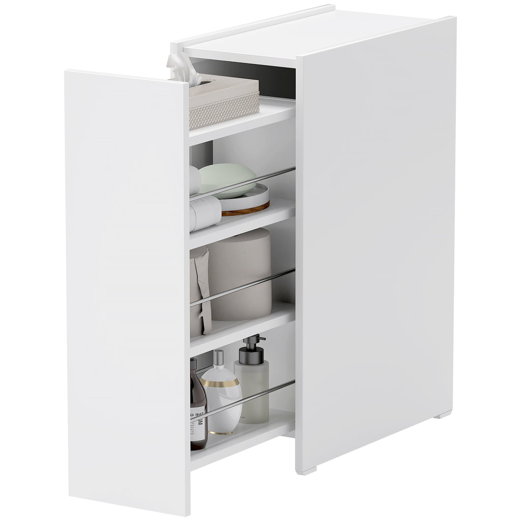 HOMCOM Badezimmerschrank 3 Etagen mit Schienen, aus Holz, 47x25x66.5 cm, Weiß