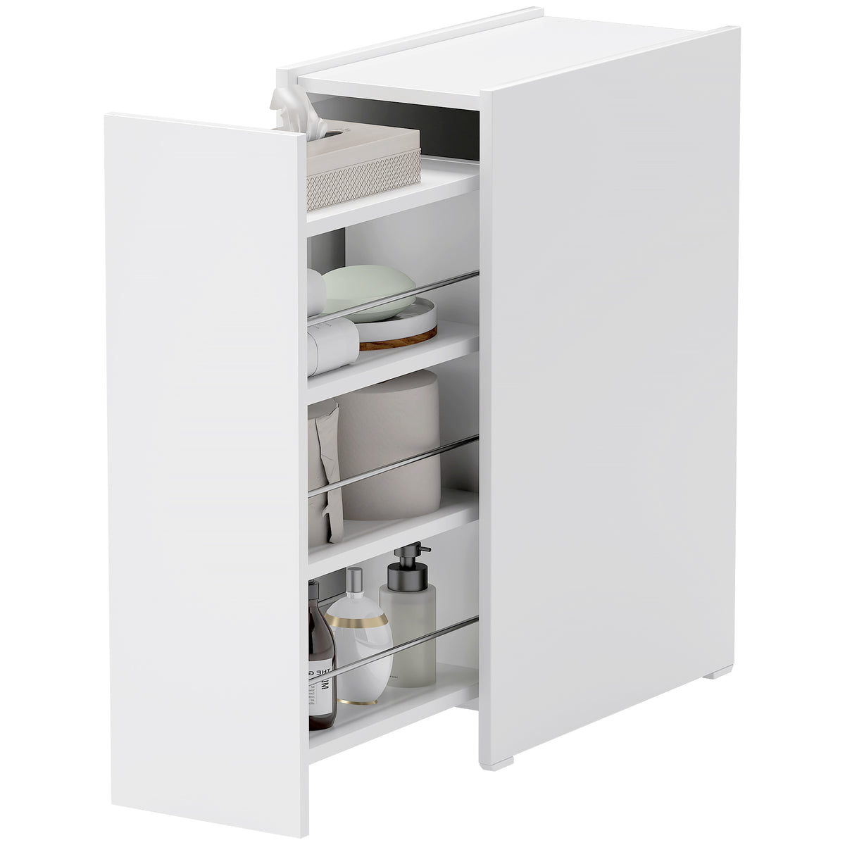 HOMCOM Badezimmerschrank 3 Etagen mit Schienen, aus Holz, 47x25x66.5 cm, Weiß