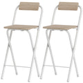 HOMCOM Set mit 2 klappbaren Barhockern mit Rückenlehne und Fußstütze, Stahlgestell, 87 cm hoch, natürliche Holzoptik