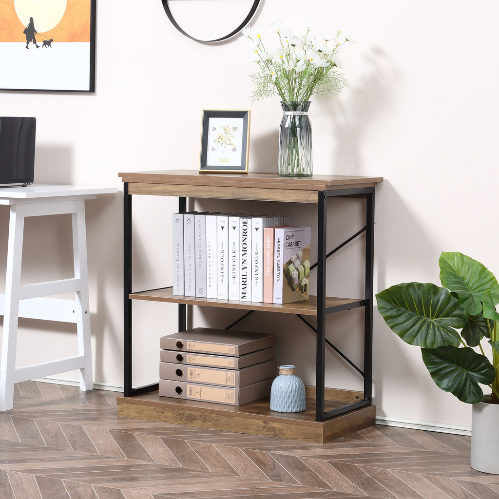 HOMCOM Industrielles Bücherregal, Bücherregal aus braunem Holz und schwarzem Metall, 80x36x81,3cm