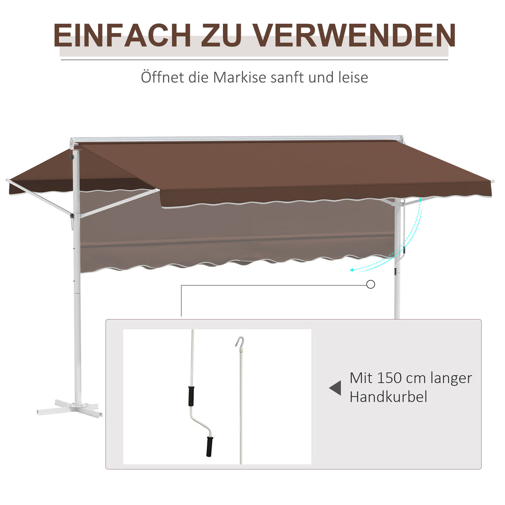 Outsunny Freistehende Markise, neigungsverstellbar, Handkurbel, Metallgestell, wetterfest, 4x3m, Kaffee