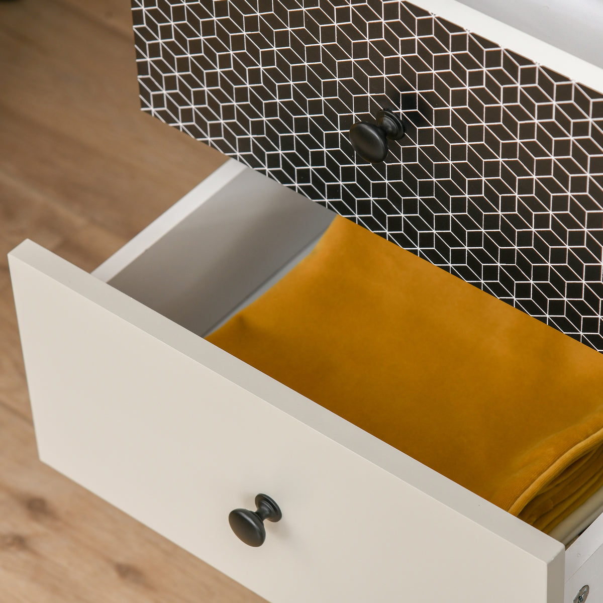 HOMCOM Mobile Schubladenkommode 5 Schubladen mit geometrischem Muster, modernes Möbel für Schlafzimmer und Eingangsbereich, 40x40x111,5 cm Schwarz Grau