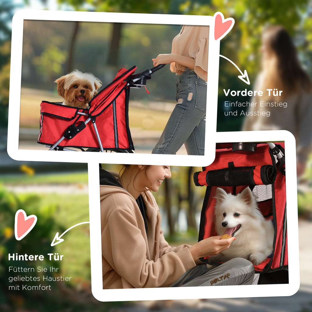 PawHut Hundewagen Hundetrolley bis 10 kg Klappbar mit Becherhalter Sonnendach Rot