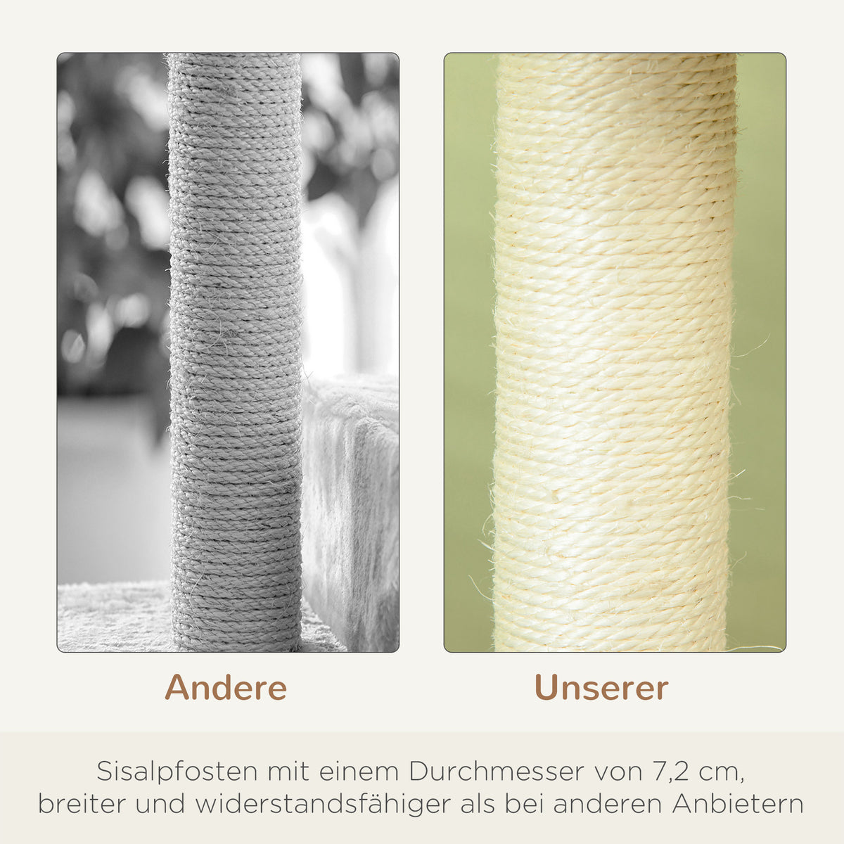 PawHut Kratzbaum 100 cm Katzenturm mit Sisalstämme, große Plattform, mehrstöckiger Katzenkratzbaum, Kletterbaum, für kleine & mittelgroße Katzen, Beige