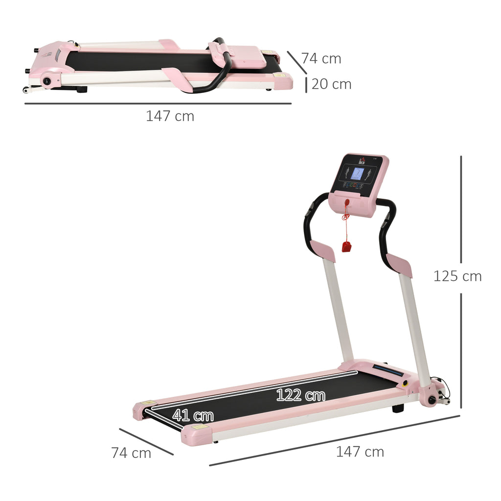 HOMCOM Laufband Klappbar elektrisch 400 W 1-12 km/h 1,5HP LCD-Display Handyhalterung geeignet für Home Gym Indoor Fitness Rosa 134 x 60 x 118 cm