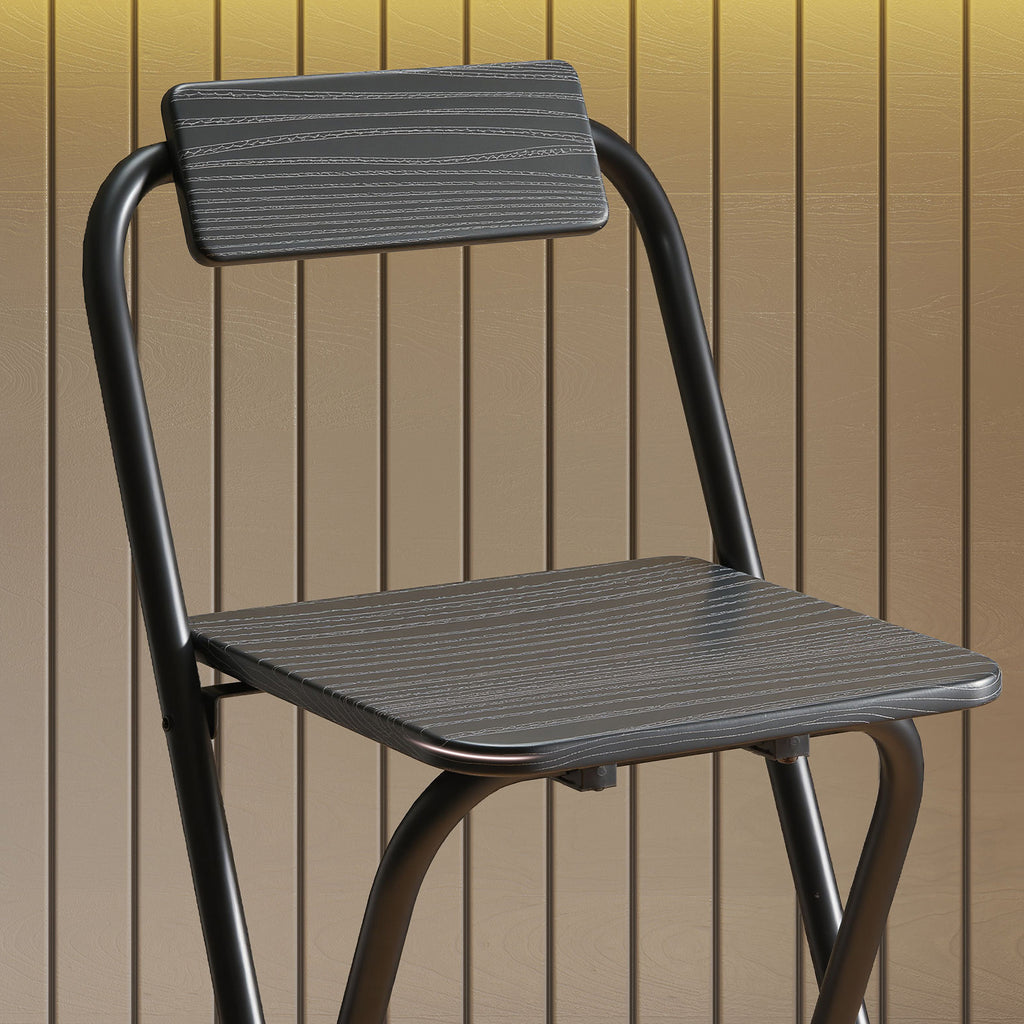 HOMCOM Set aus 2 klappbaren Barhockern mit Rückenlehne und Fußstütze, Stahlgestell, 87 cm hoch, schwarz