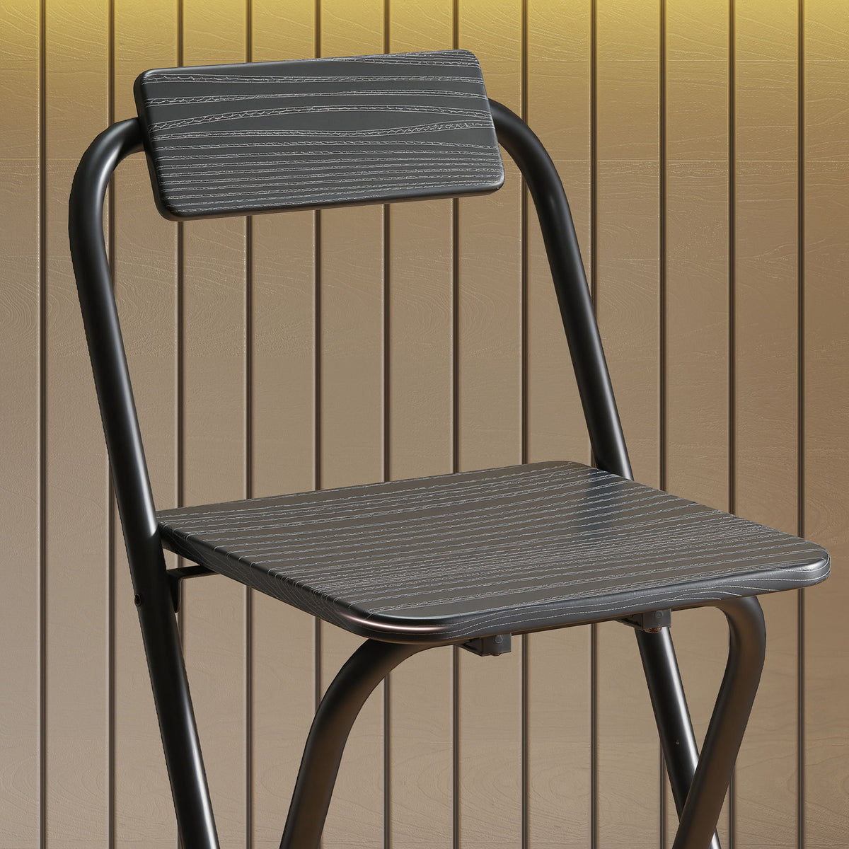 HOMCOM Set aus 2 klappbaren Barhockern mit Rückenlehne und Fußstütze, Stahlgestell, 87 cm hoch, schwarz