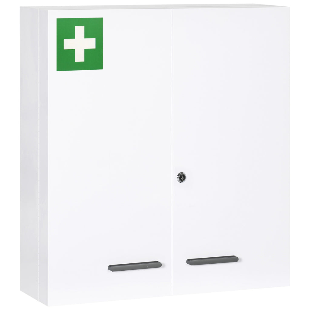 kleankin Medizinschrank, 6 Innenfächer, abschließbar, 2 Türen, stabiles Stahlgehäuse, weiß, 55 x 18 x 60 cm