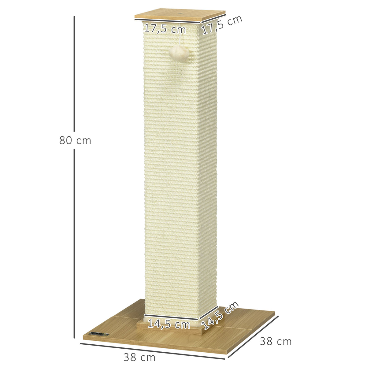 PawHut Kratzbaum inkl. Spielzeug, 38 cm x 38 cm x 80 cm, Beige + Natur