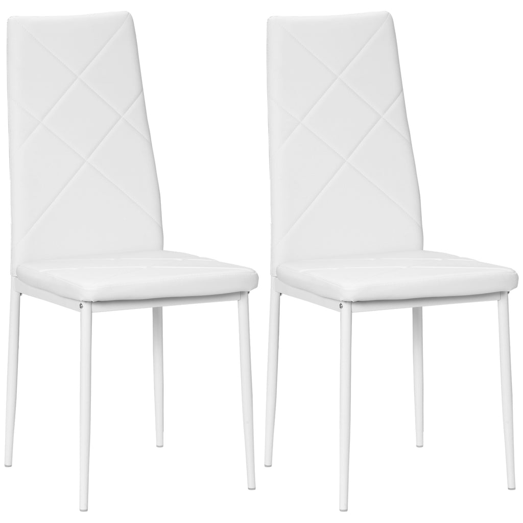 HOMCOM Set 2 moderne Küchenstühle mit hoher Rückenlehne aus Kunstleder und Stahl, 41x50x97 cm, Weiß